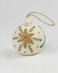 Ornament - Holiday Felt Ball Hand Embroidered White