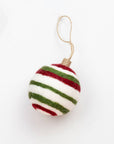 Ornament - Holiday Felt Ball Hand Embroidered - Red