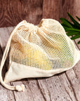 Cotton Mesh Rectangular Grocery Produce Bag with Solid Base