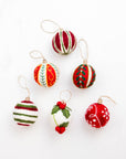 Ornament - Holiday Felt Ball Hand Embroidered - Red