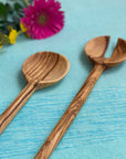 Olive Wood Demi Lune Salad Serving Set 12"