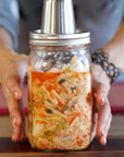 Mason Jar Fermentation Top with Integrated Press and Burpless Cap
