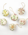 Ornament - Holiday Felt Ball Hand Embroidered White