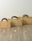 Handwoven Reed Basket with Leather Handles