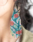 Beaded Fringe Earrings in Rosa