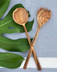 Olive Wood Modern Salad Serving Set