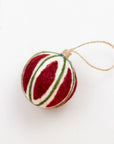 Ornament - Holiday Felt Ball Hand Embroidered - Red