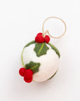 Ornament - Holiday Felt Ball Hand Embroidered - Red