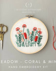 Beginner Embroidery KIT - Coral & Mint Meadow