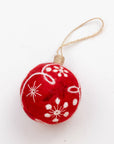 Ornament - Holiday Felt Ball Hand Embroidered - Red
