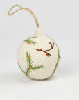 Ornament - Holiday Felt Ball Hand Embroidered White