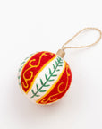Ornament - Holiday Felt Ball Hand Embroidered - Red