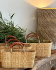 Handwoven Reed Basket with Leather Handles