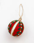 Ornament - Holiday Felt Ball Hand Embroidered - Red