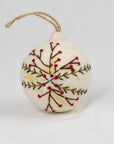 Ornament - Holiday Felt Ball Hand Embroidered White