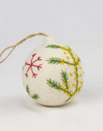 Ornament - Holiday Felt Ball Hand Embroidered White