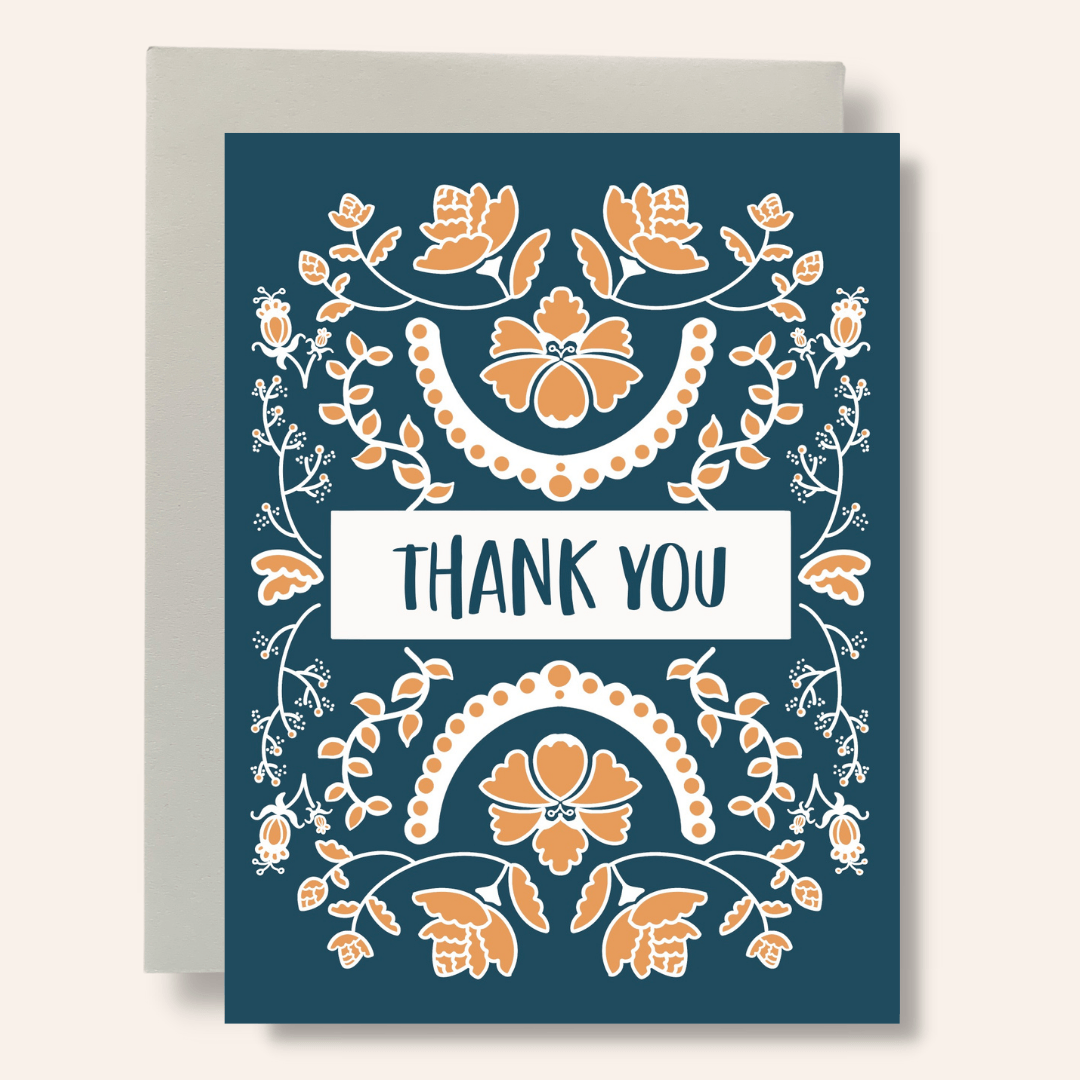Thank You - Blue Floral Greeting Card