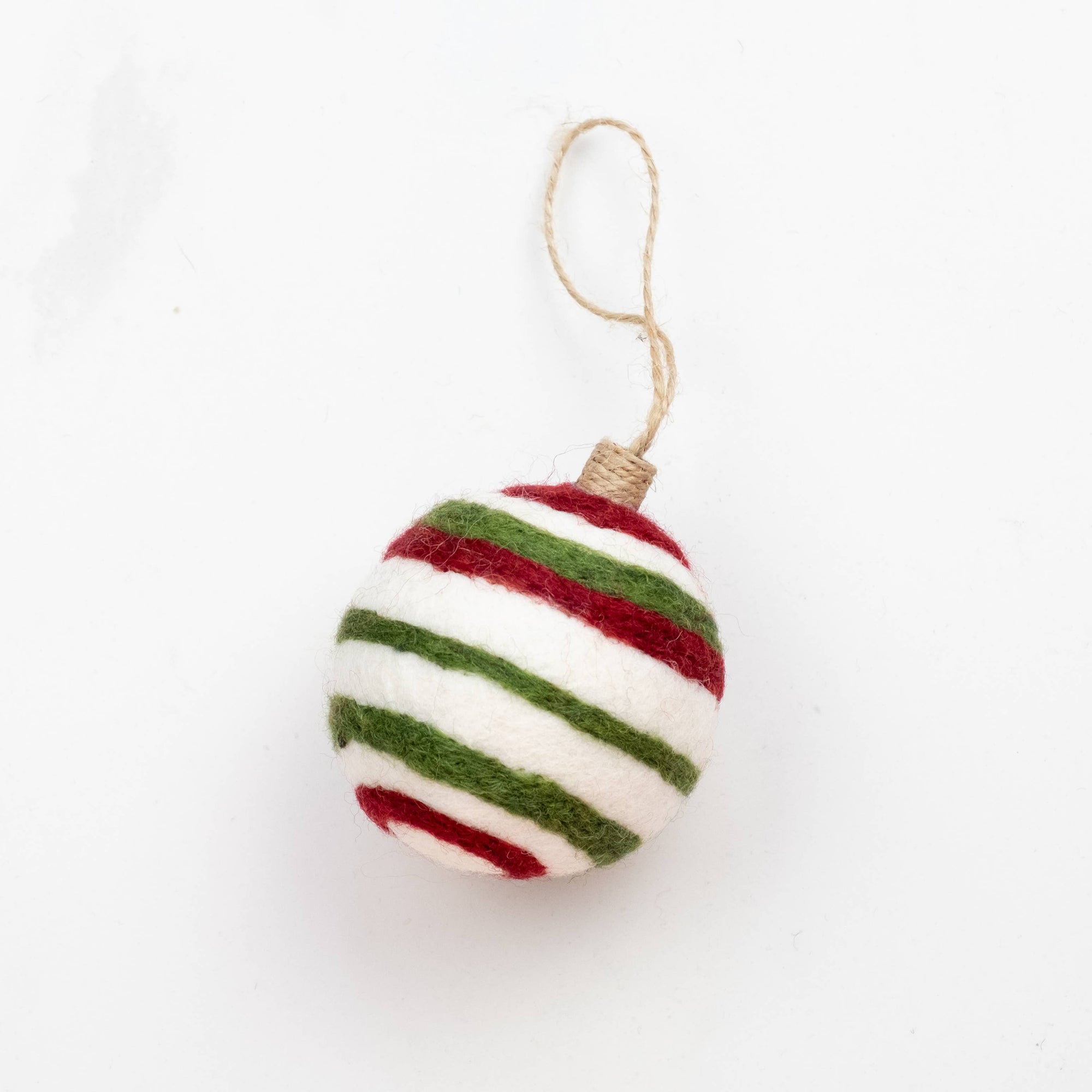 Ornament - Holiday Felt Ball Hand Embroidered - Red