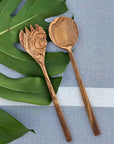 Olive Wood Modern Salad Serving Set