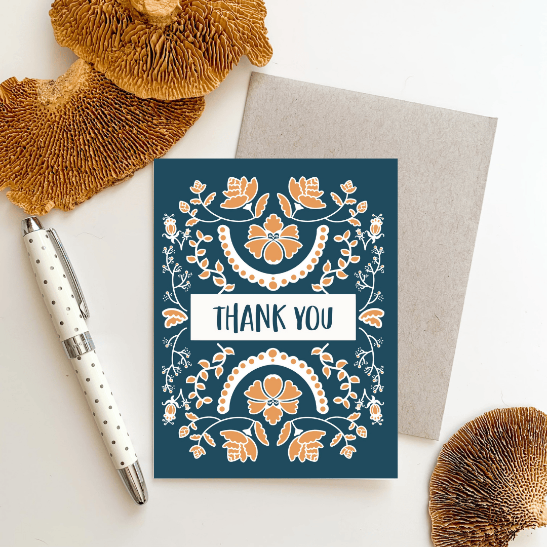 Thank You - Blue Floral Greeting Card