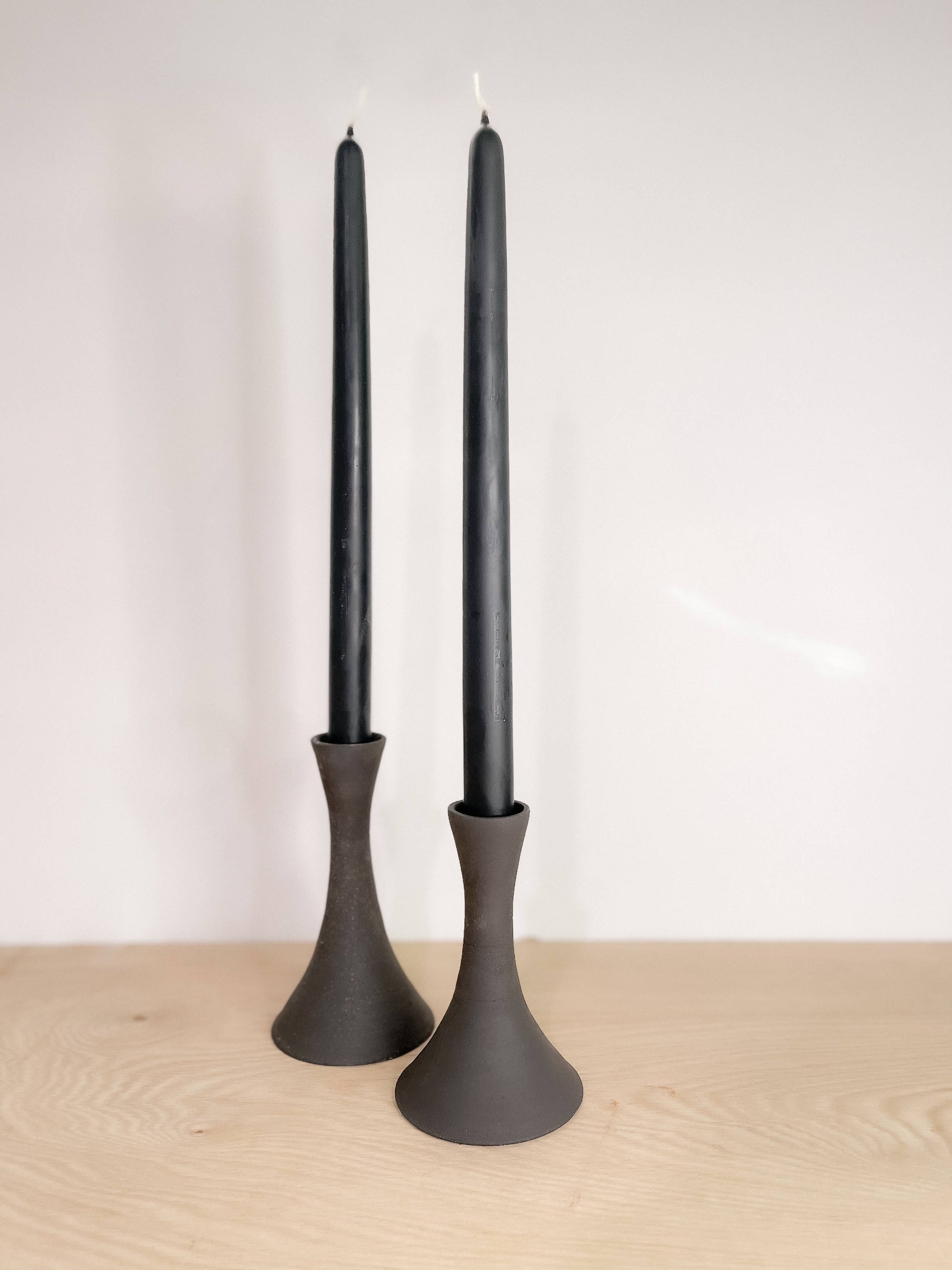 Artisanal Handmade Black Clay Taper Candle Holder