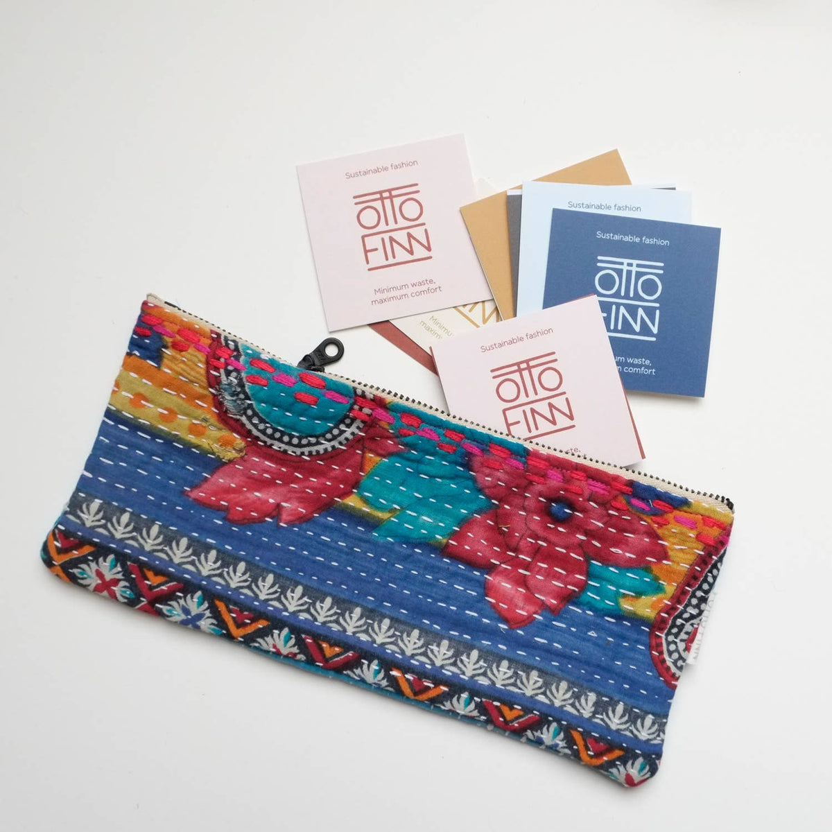 Kantha Scrap Flat Zip Pouch