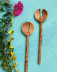 Olive Wood Demi Lune Salad Serving Set 12"