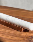 White Marble Rolling Pin and Wood Base