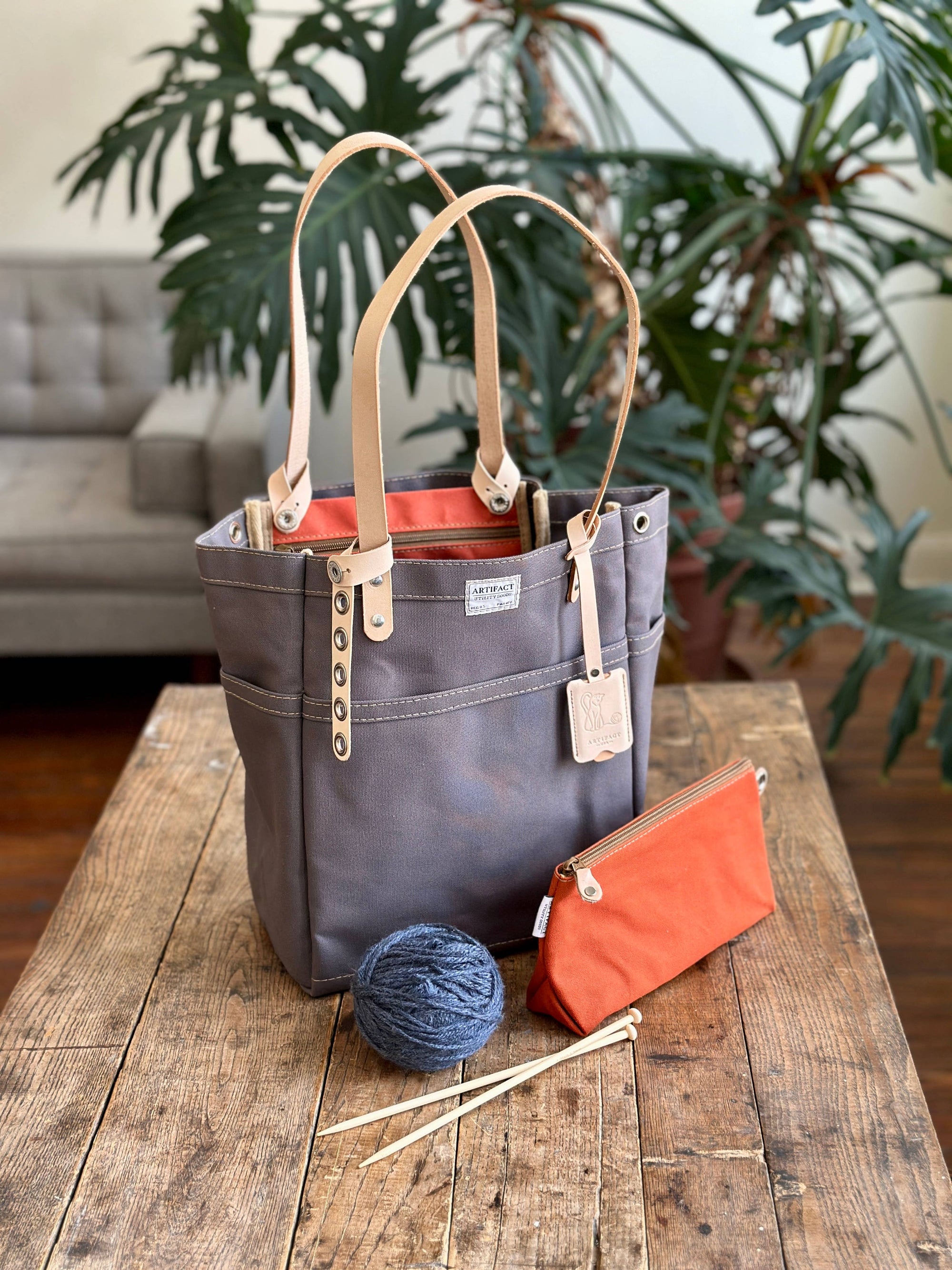 Canvas Square Bottom Knitting &amp; Crochet Project Bag