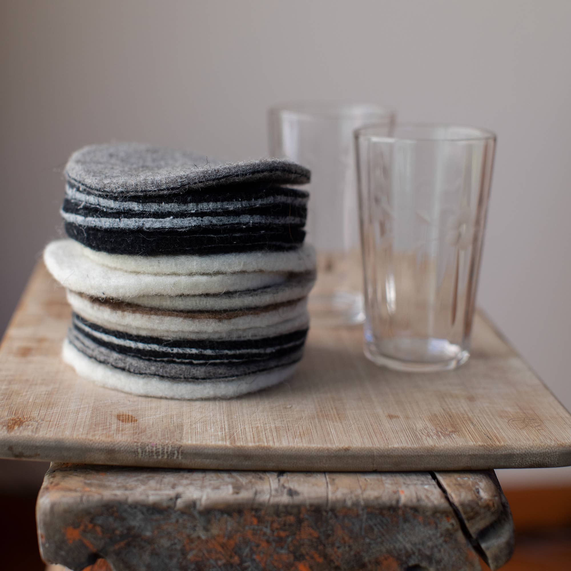 Wool &amp; Leather Coasters - Shetland Cloud