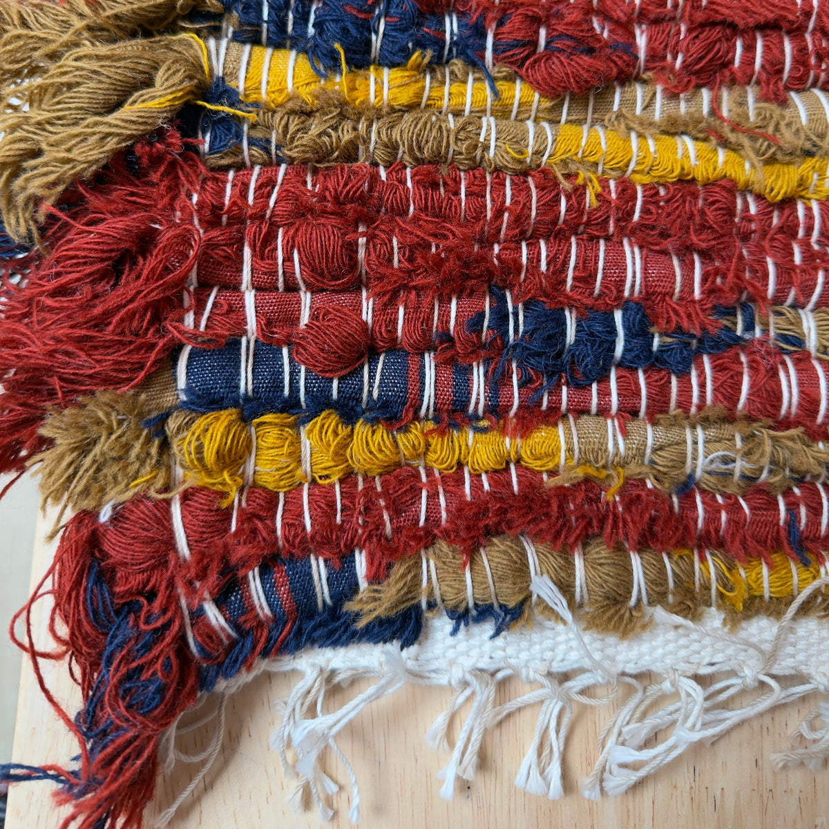 Handwoven Wool Rug — Rust, Navy &amp; Gold — 34.5" x 20"