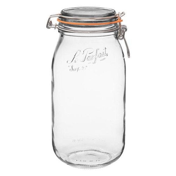 Le Parfait Super glass canning jar with wire bail and orange gasket, 2 L