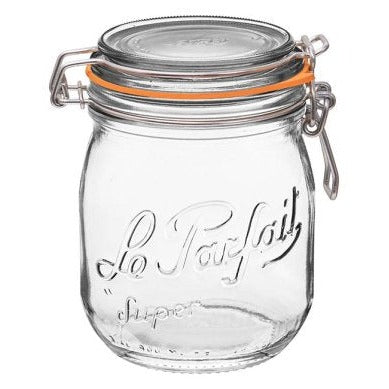 Le Parfait Super glass canning jar with wire bail and orange gasket, 0.75 L