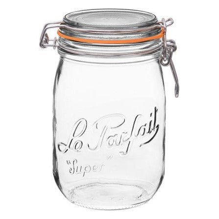 Le Parfait Super glass canning jar with wire bail and orange gasket, 1 L
