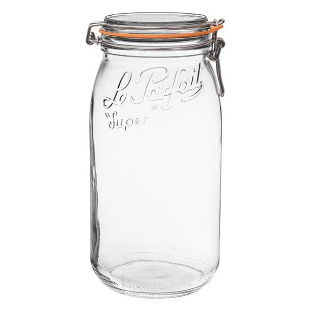 Le Parfait Super glass canning jar with wire bail and orange gasket, 3 L