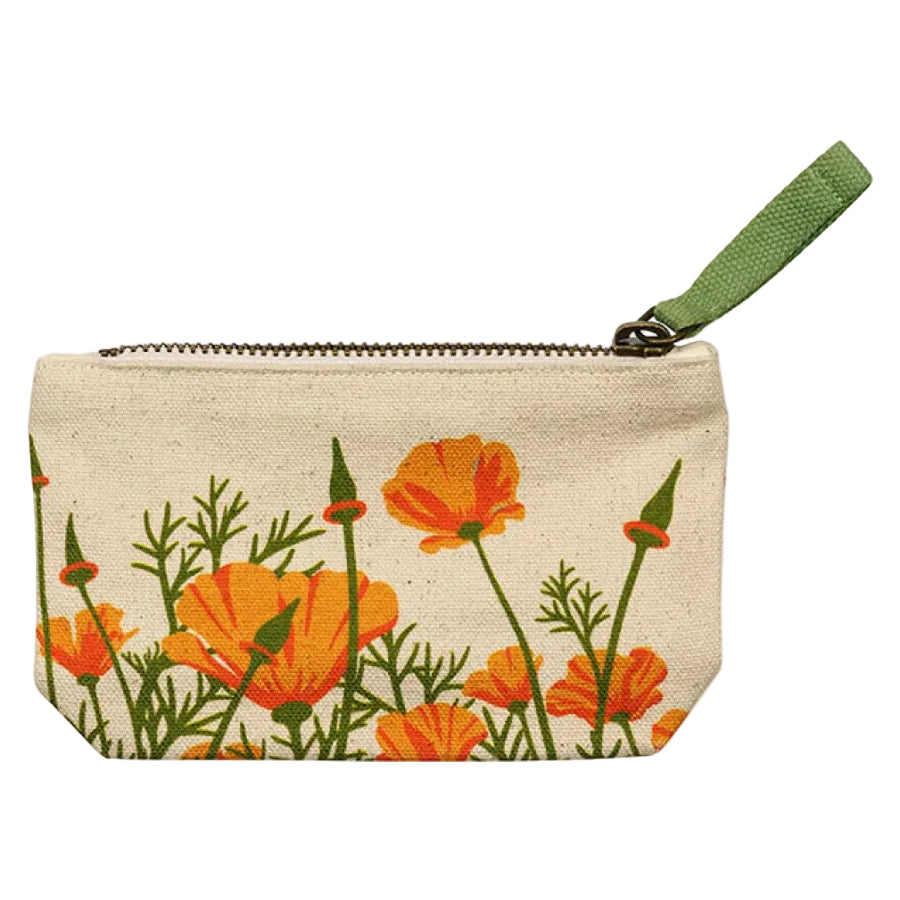 Canvas pouch with orange floral design on a white background