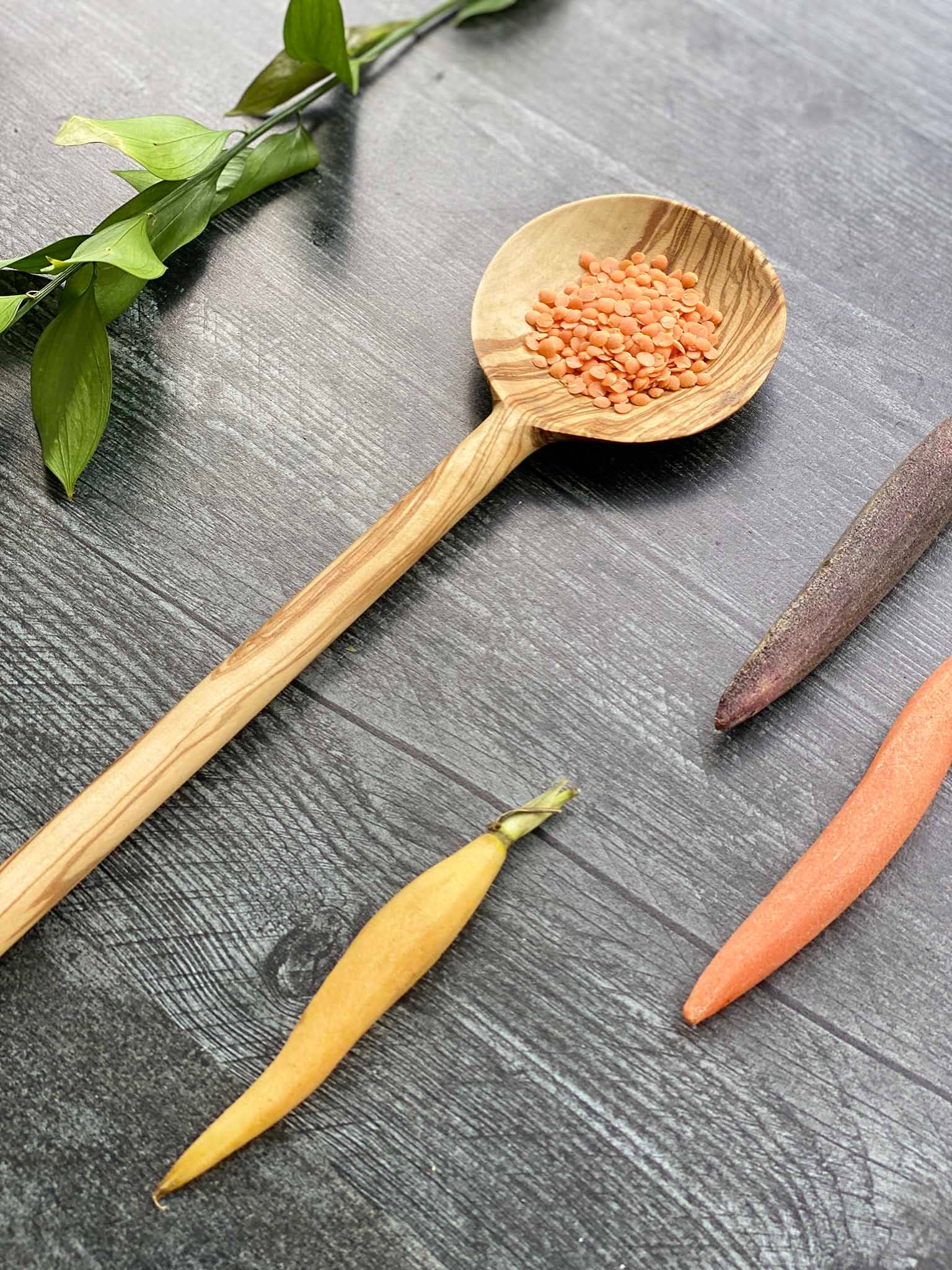 Olive Wood Modern Round Spoon 12"