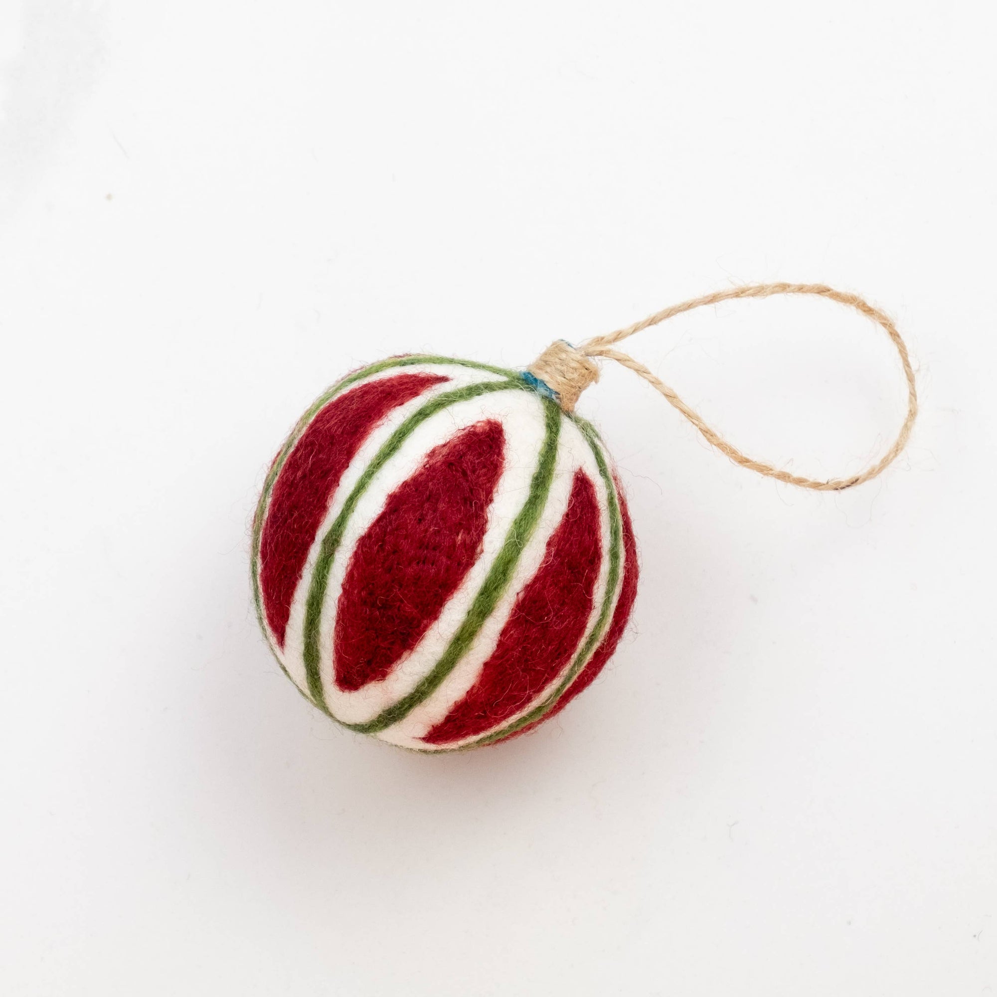 Ornament - Holiday Felt Ball Hand Embroidered - Red