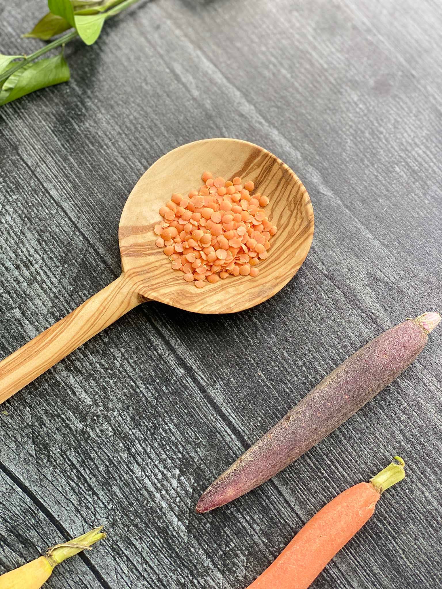 Olive Wood Modern Round Spoon 12"