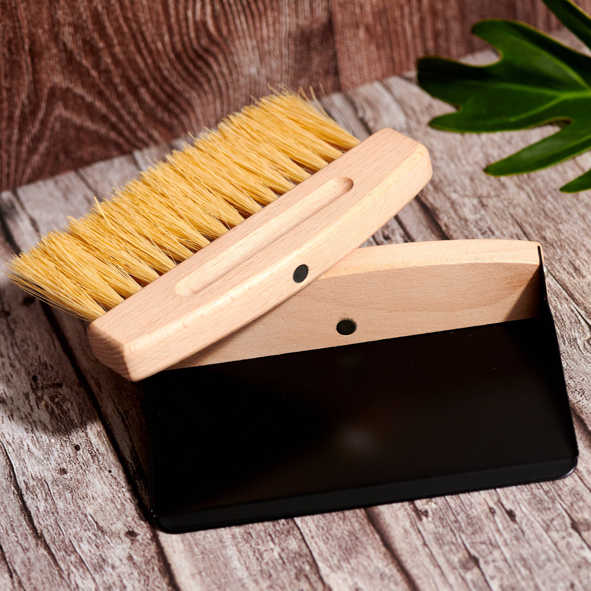 Wood Broom and Metal Dustpan Set