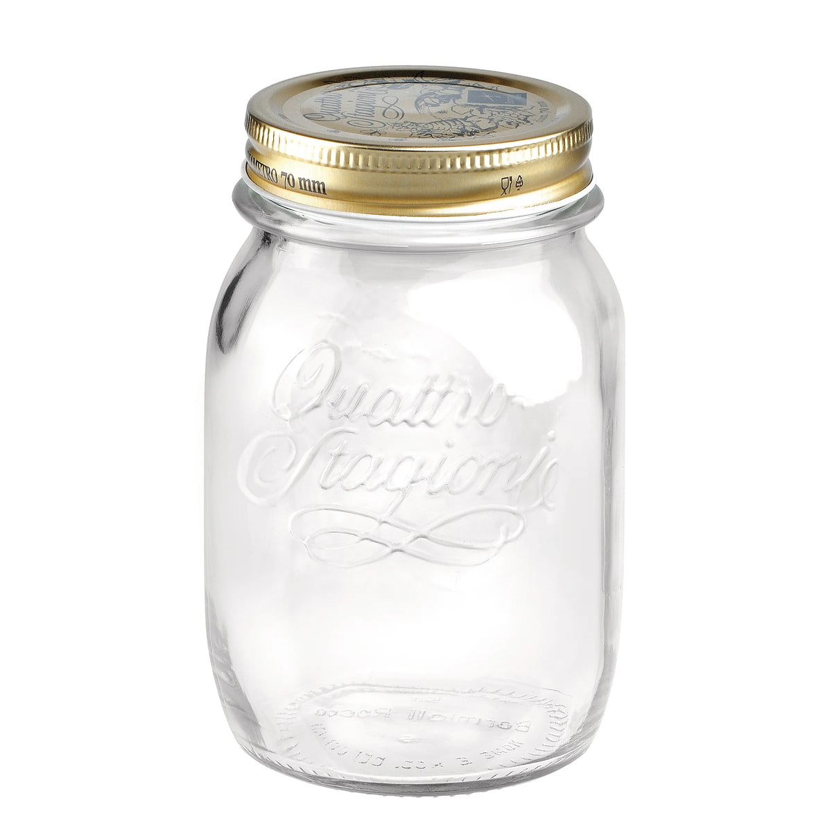 Quattro Stagioni 17 oz glass canning jar with gold lid