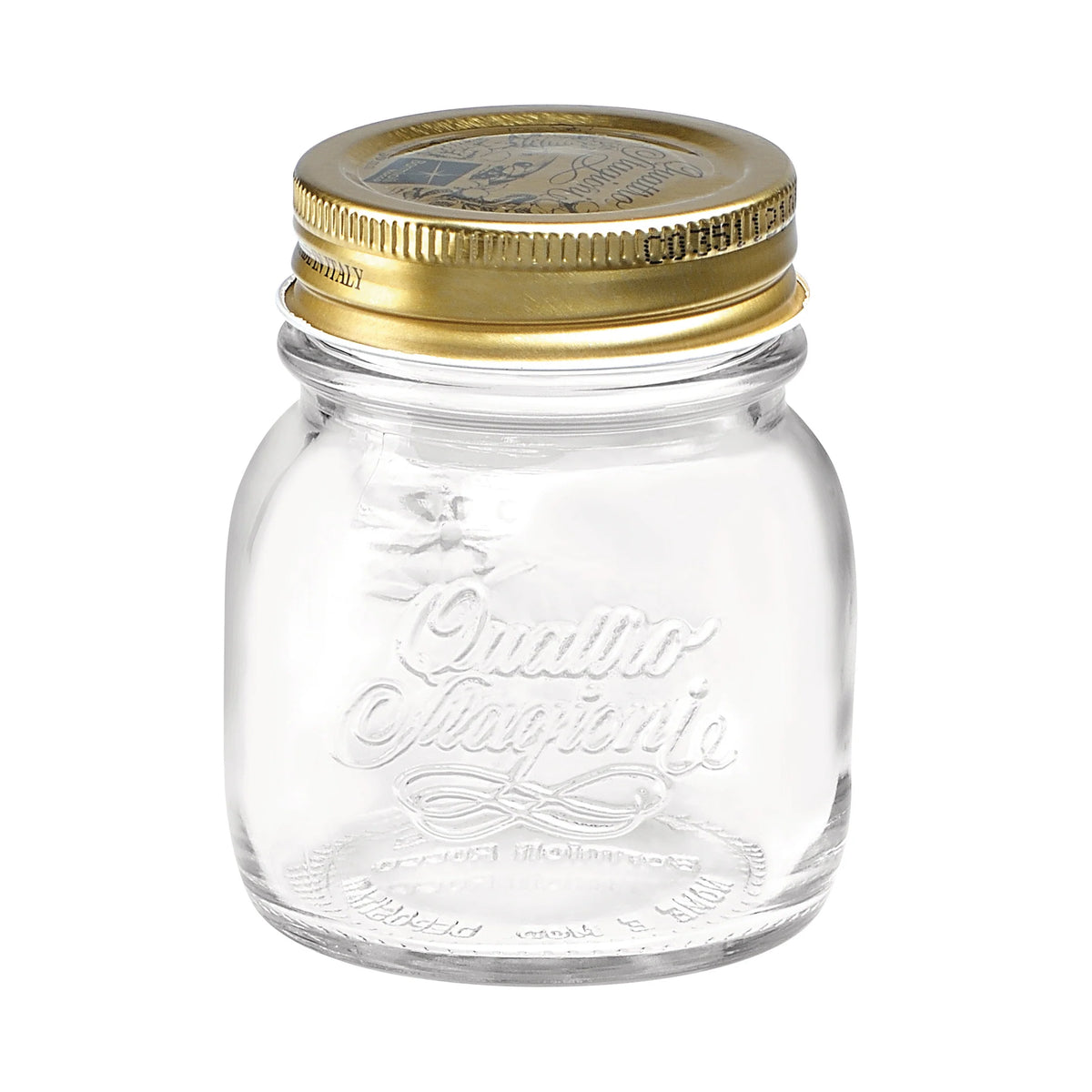 Quattro Stagioni 5 oz glass canning jar with gold lid