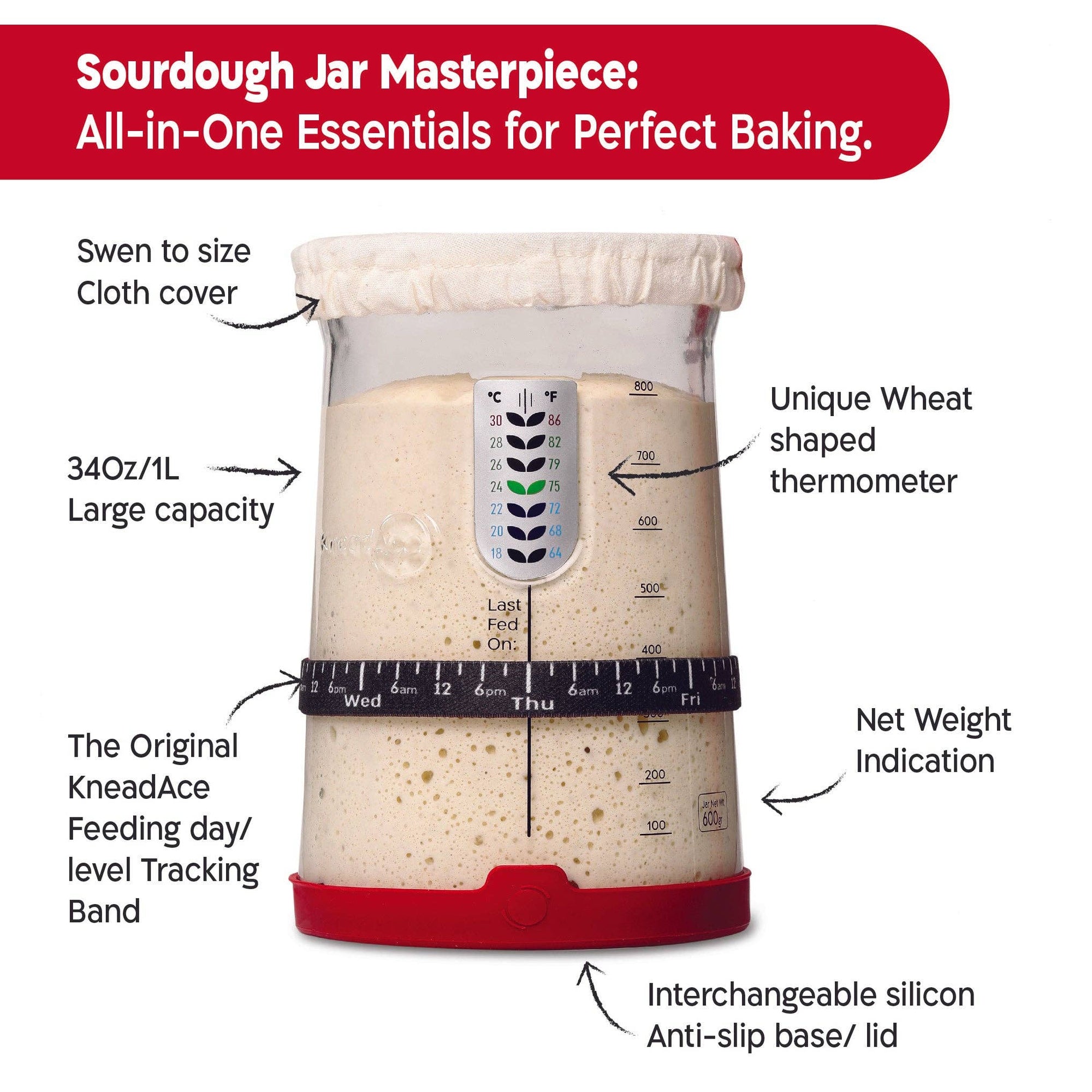 Pro Sourdough Starter Jar 34 Oz