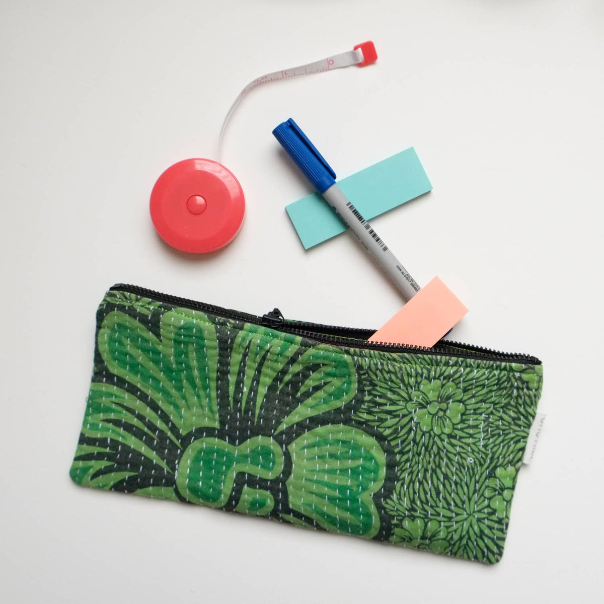 Kantha Scrap Flat Zip Pouch