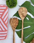 Olive Wood Modern Salad Serving Set