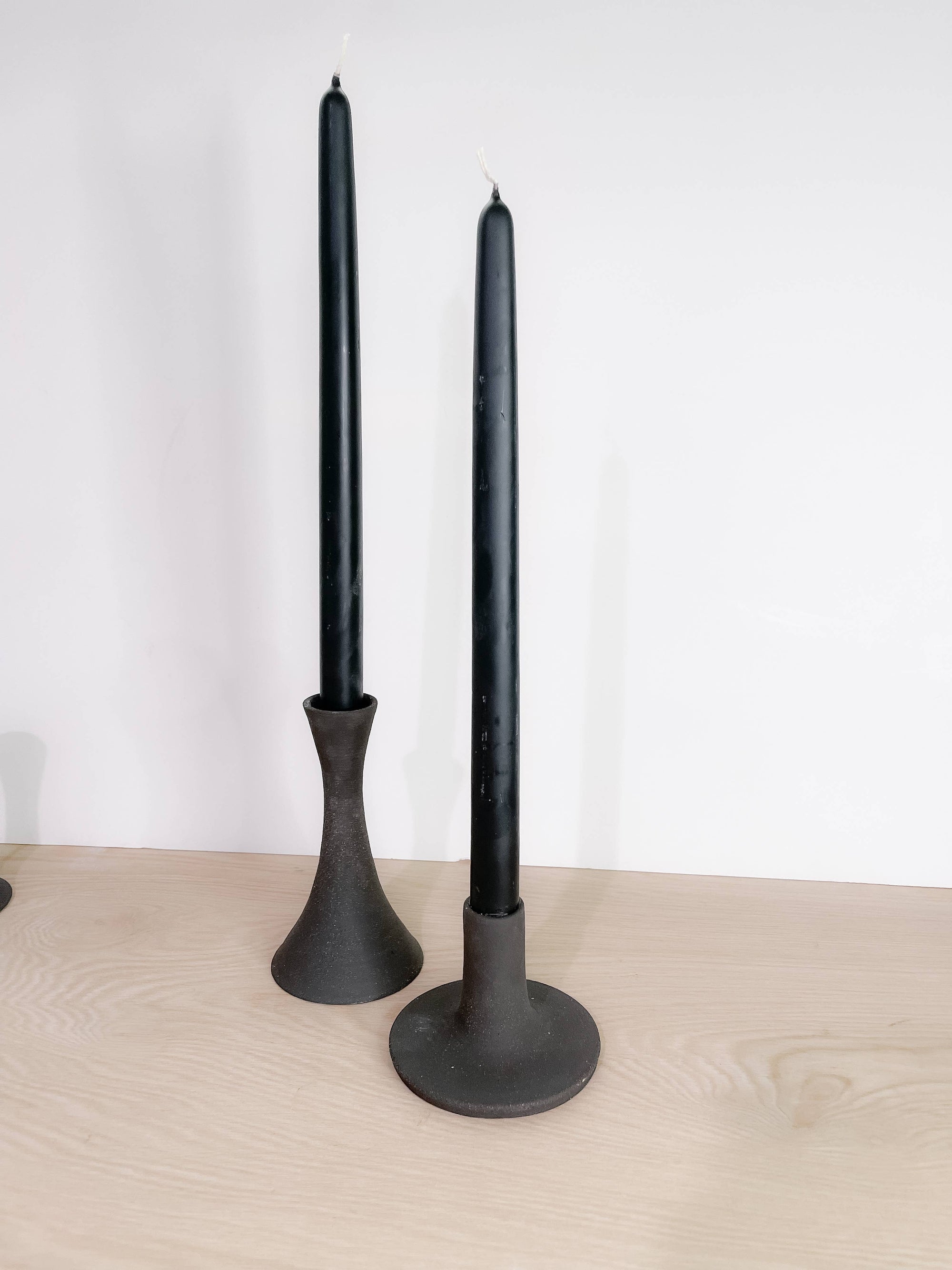 Artisanal Handmade Black Clay Wide Base Candle Taper Holder